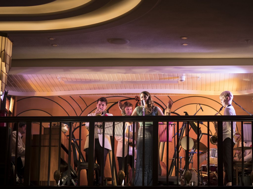 Sophie Khan Levy and Jazz band in Night at the Bombay Roxy. Photo Credit Helen Maybanks.